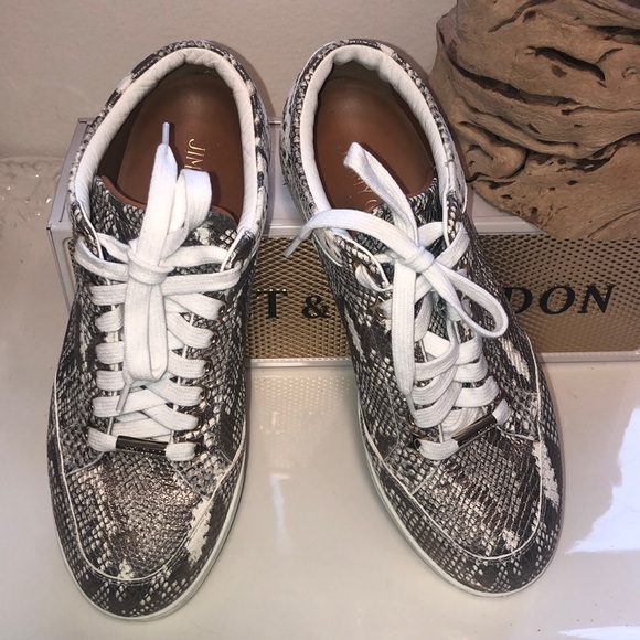 Jimmy Choo Miami Metallic Snake Leather Sneakers - Picture 2 of 10